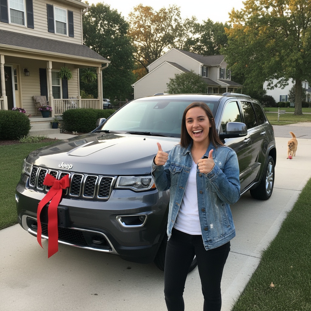 Customer excited about new vehicle